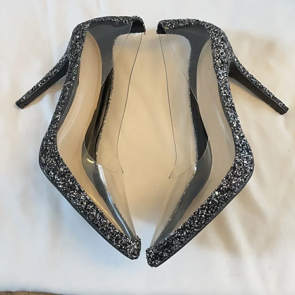 WILD DIVA PVC/GUNMETAL GLITTER SHOES.  NEW